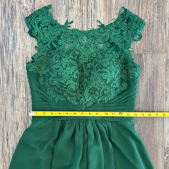 Emerald Green Lace Formal Bridesmaid Prom Dress Sz 9 Hi-Low Corset Built-in Bra - Picture 5 of 16